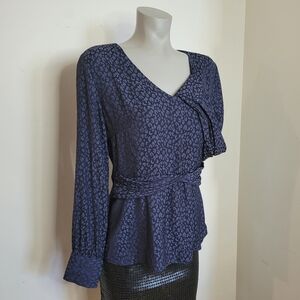 Ann Taylor Navy Leopard Print Blouse